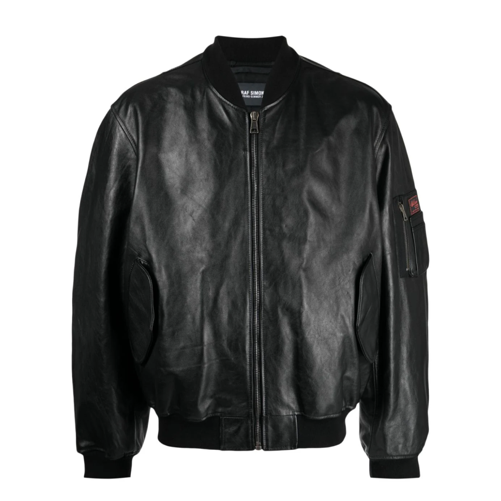logo-patch leather bomber jacket