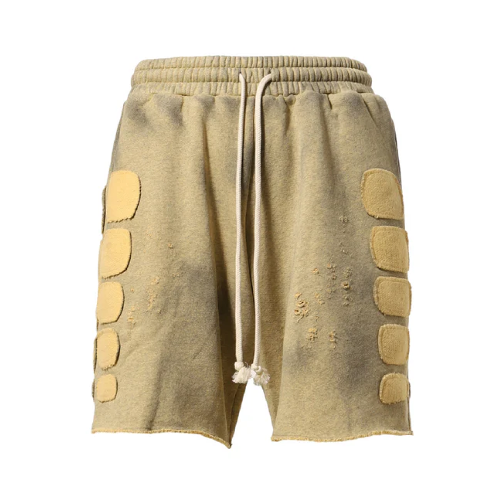 DESTROYED PATCHWORK MOTO SHORTS