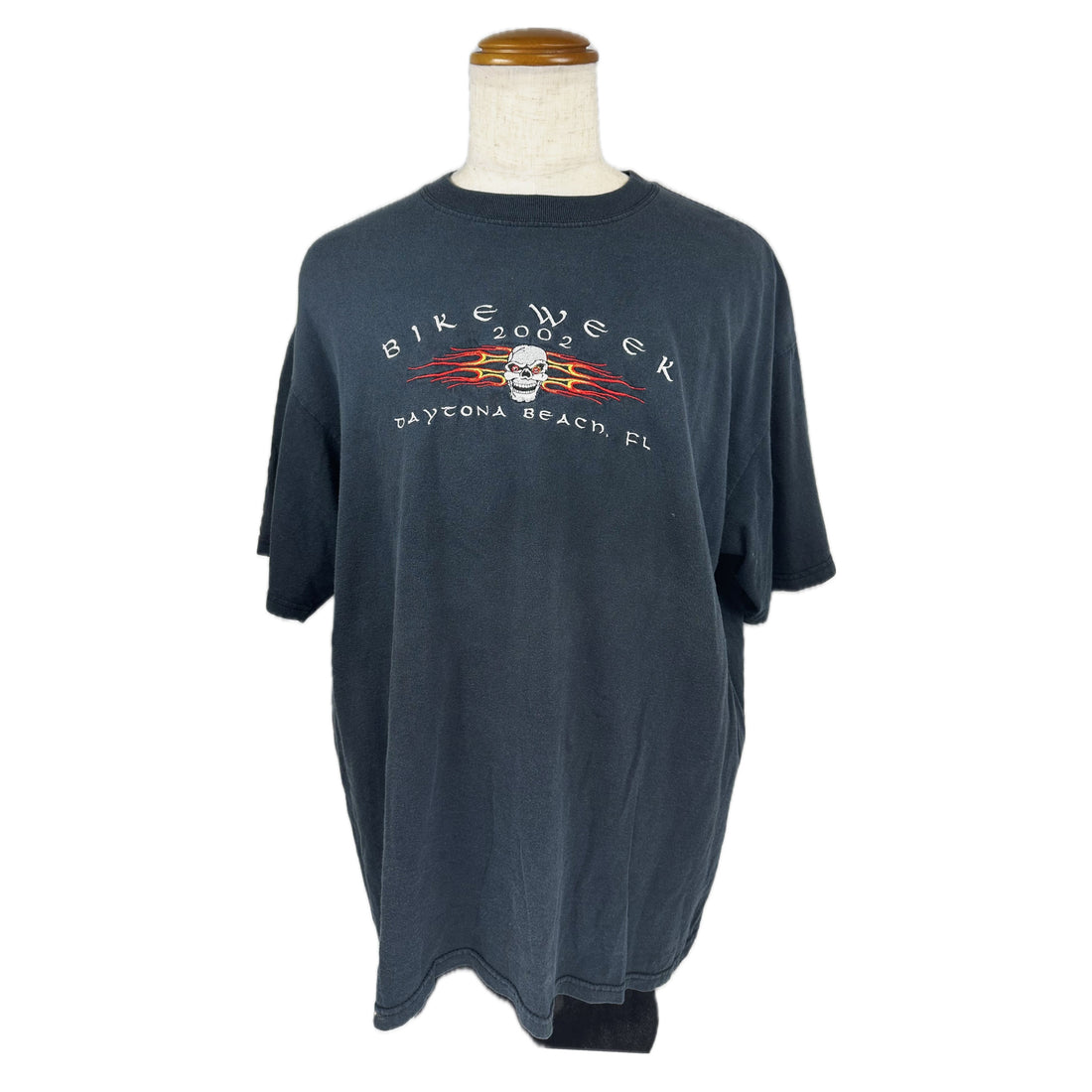 2002 DAYTONA BEACH BIKE WEEK FLAME SKULL 2XL 正面 BIKE WEEK 2002