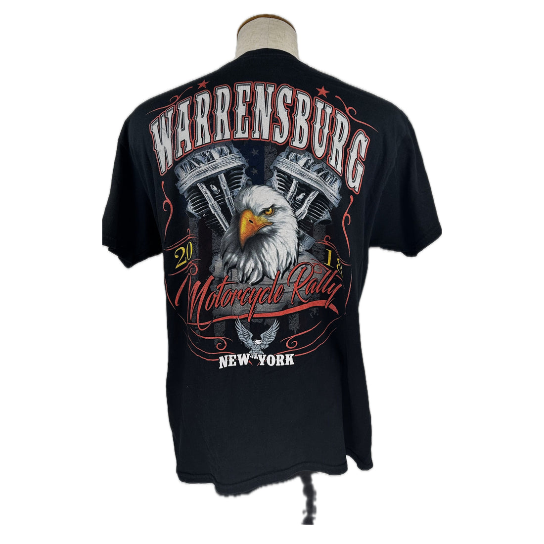 2018 WARRENSBURG MOTORCYCLE RALLY NEW YORK EAGLE L 背面 WARRENSBURG 2018 プリント