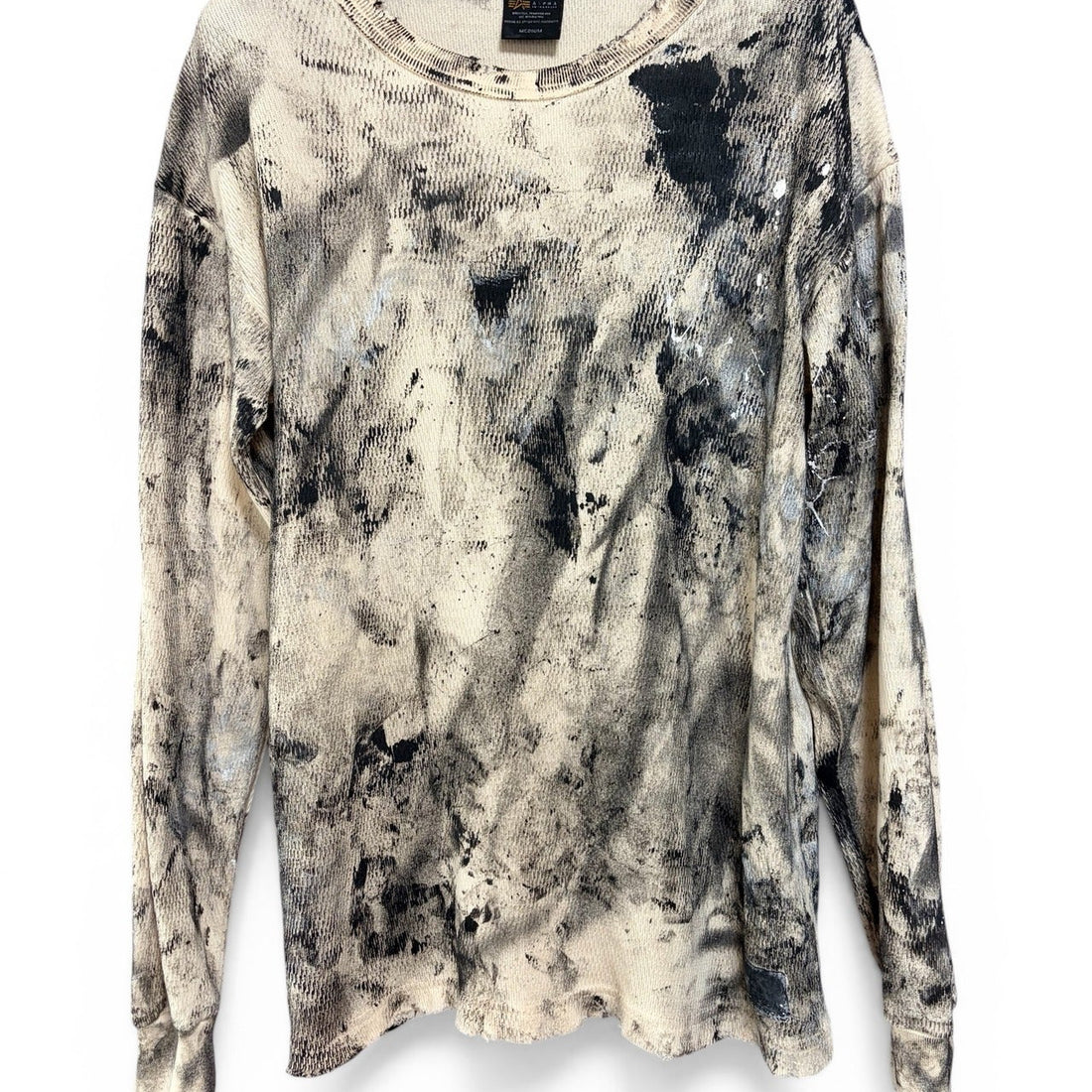 Distressed-Finish Waffle-Knit Long-Sleeve Tee