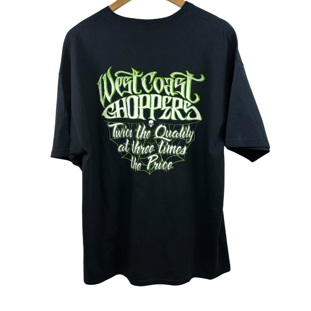 West Coast Choppers Iron Cross T-Shirt – Green Logo Print – XL – Black