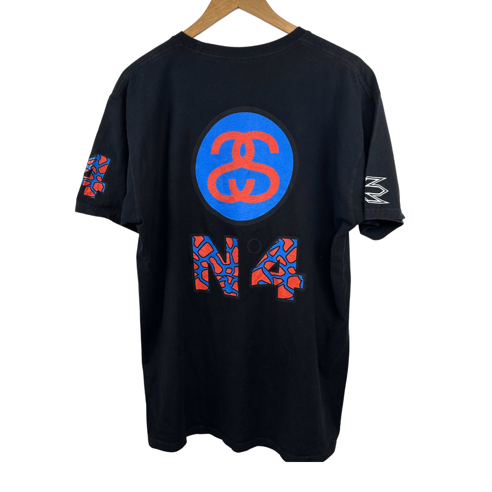 Stüssy Designs Graphic T-Shirt – Tribal Frame Logo – Size L – Black