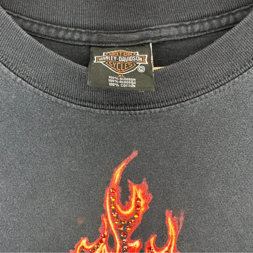 Harley-Davidson Flaming Skull T-Shirt – Swarovski Custom – XL – Black