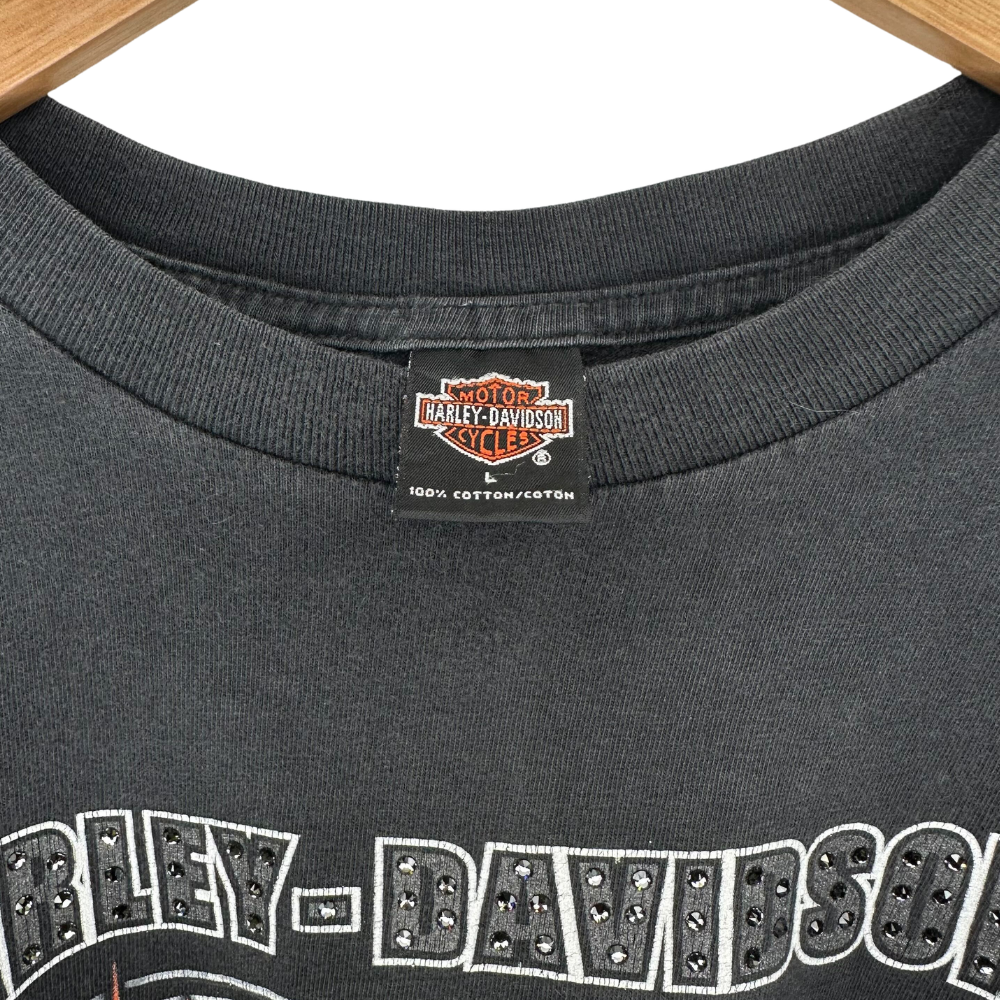 Harley-Davidson Eagle Flame T-Shirt – Swarovski Custom – Size L – Black