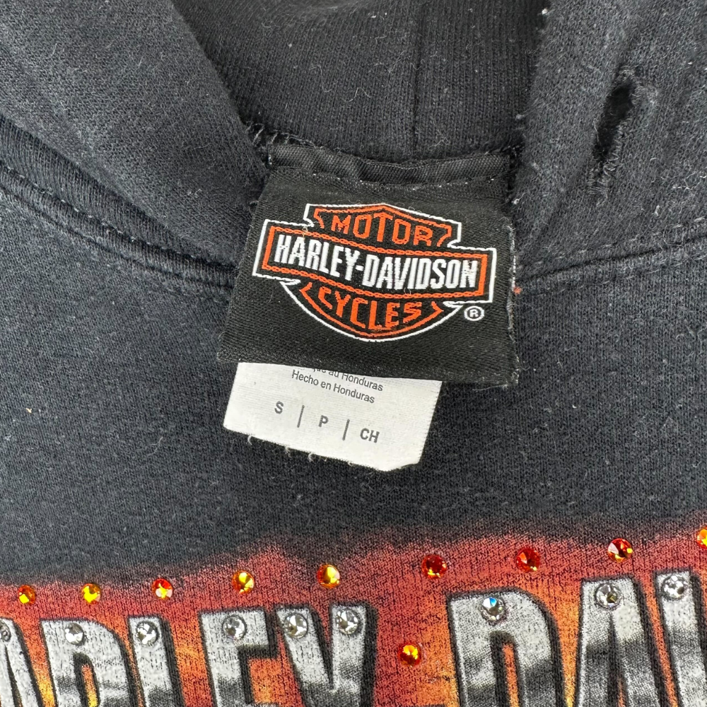 Harley-Davidson Flaming Skull Hoodie – Swarovski Custom – S – Black
