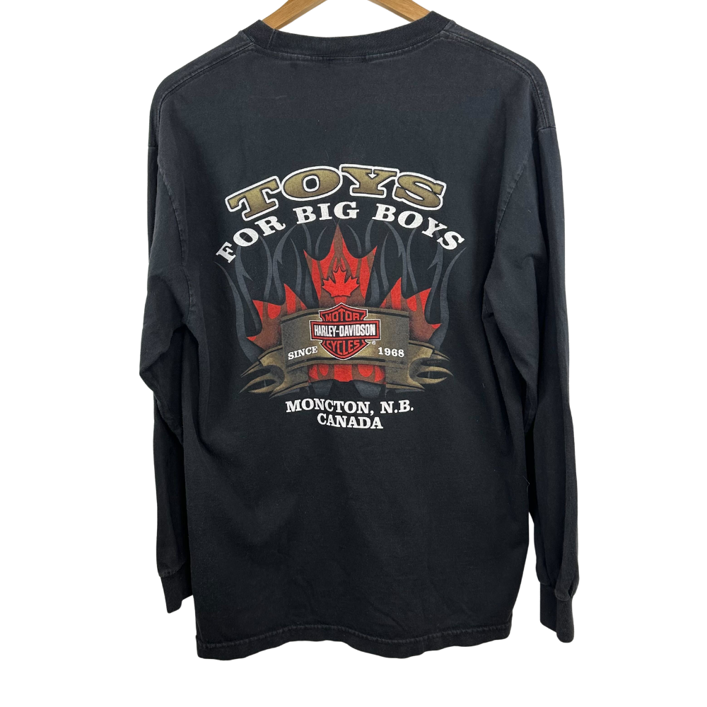 Harley-Davidson Moncton Canada Long Sleeve T-Shirt – “Toys for Big Boys” Graphic – L – Black