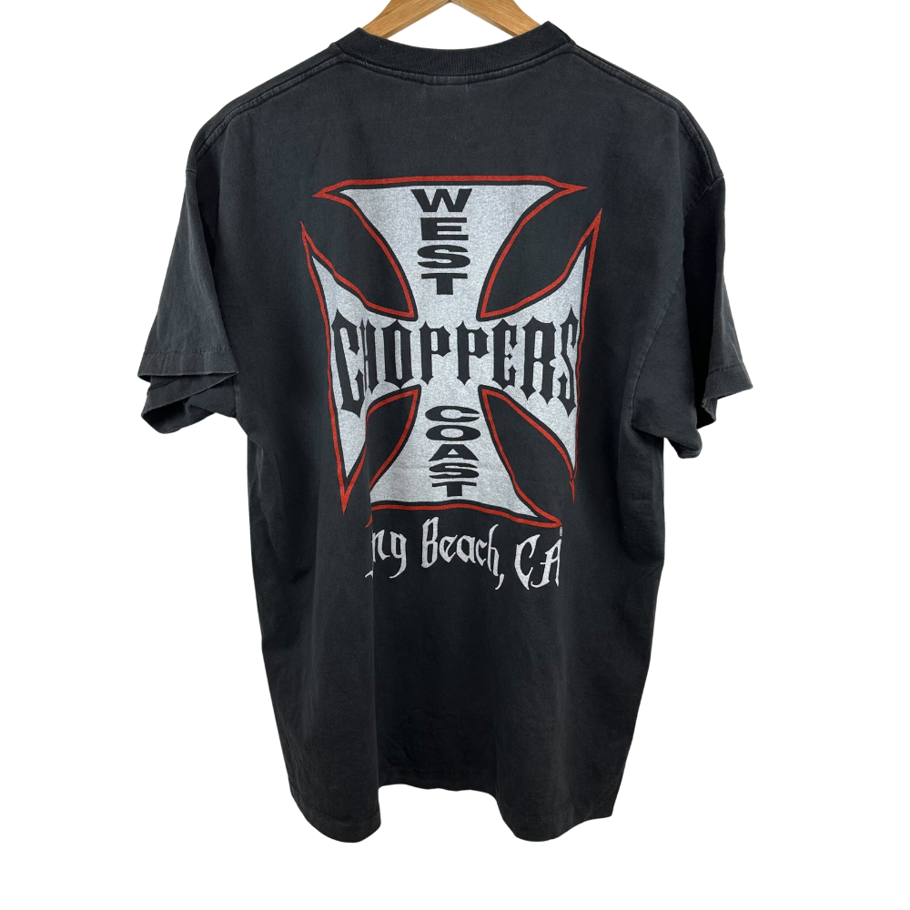 West Coast Choppers Iron Cross T-Shirt – Red Outline Logo – XL – Black