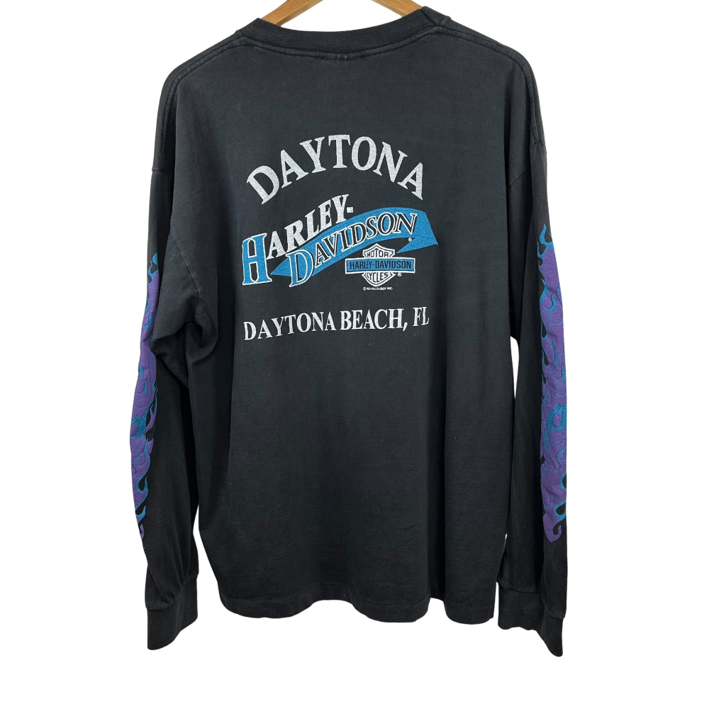 Harley-Davidson Chrome Sweet Chrome Flame Long Sleeve – Swarovski Custom – XL – Black