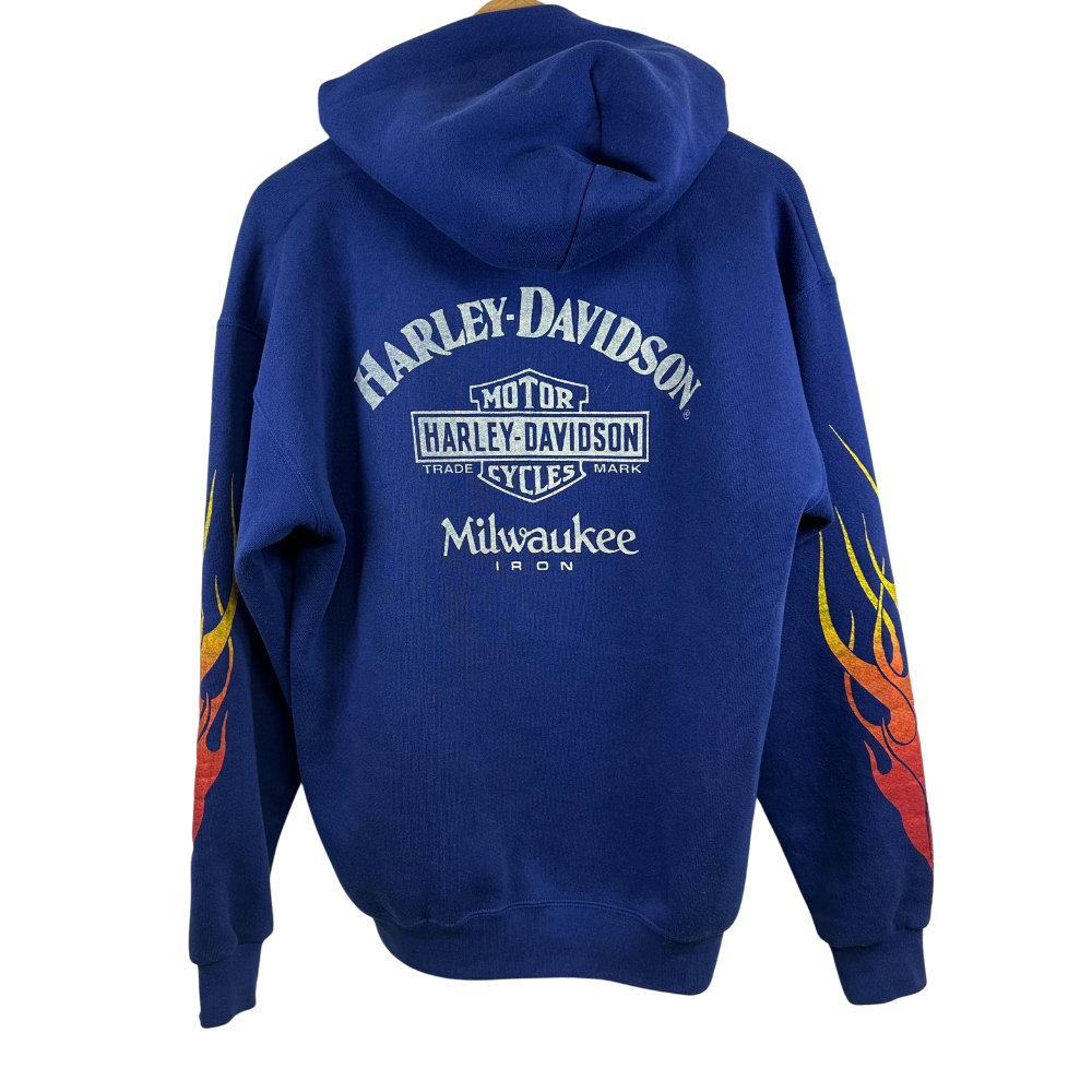 Harley-Davidson Flame Logo Hoodie – Swarovski Custom – Size M – Blue