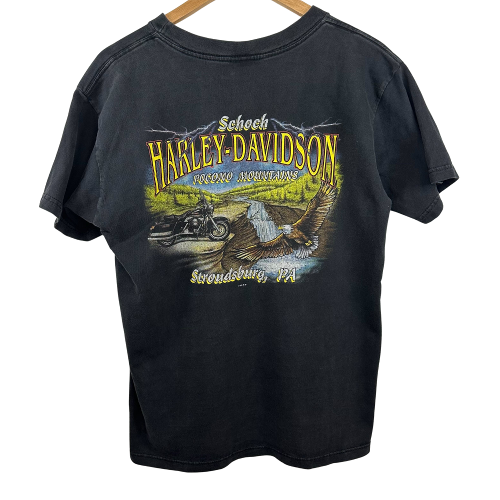 Harley-Davidson Eagle Flame T-Shirt – Swarovski Custom – Size L – Black
