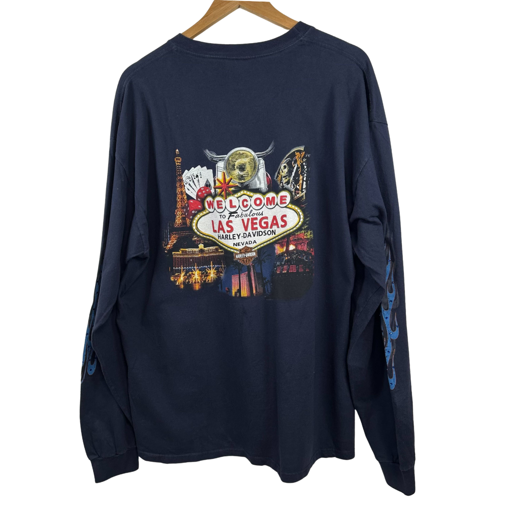 Harley-Davidson Las Vegas Long Sleeve T-Shirt – Swarovski Custom – 2XL – Navy
