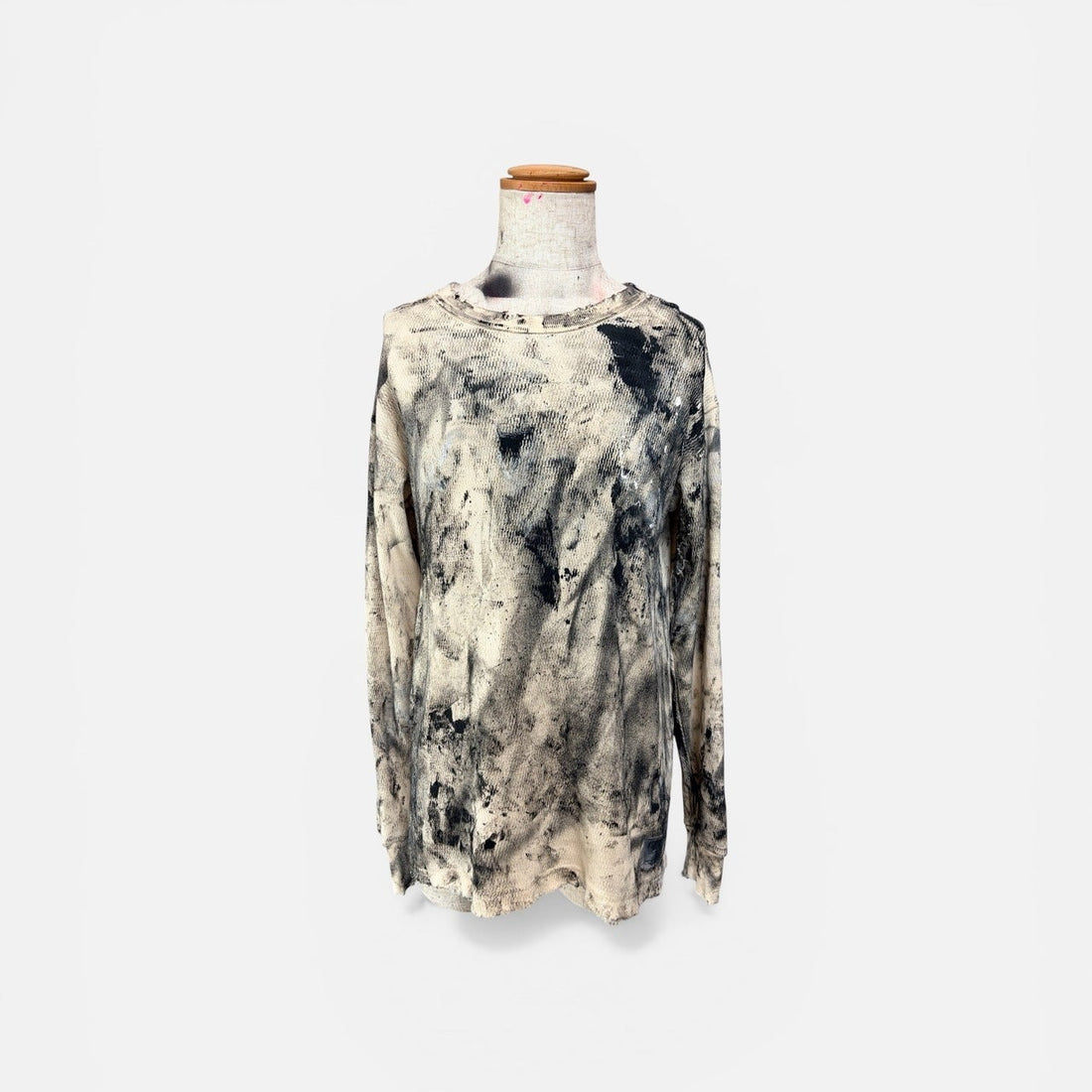 Distressed-Finish Waffle-Knit Long-Sleeve Tee