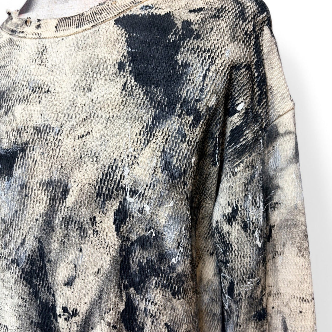 Distressed-Finish Waffle-Knit Long-Sleeve Tee