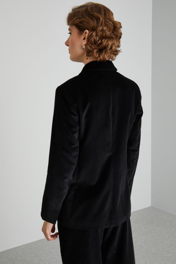 DIFFUSIONETESSILE/INTREND/AGENTE/Double-breasted velvet blazer/BLACK