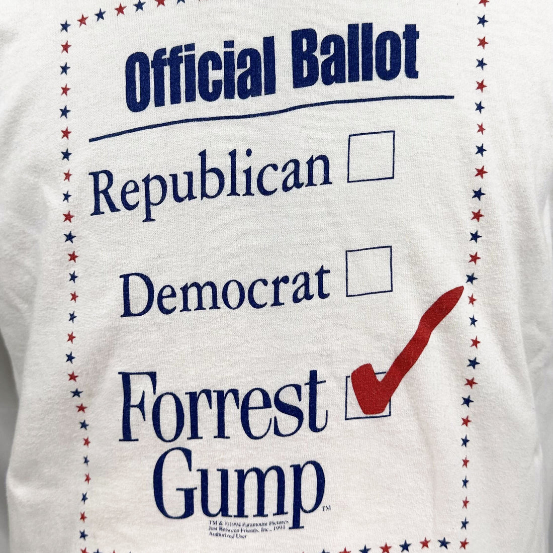 90S FORREST GUMP OFFICIAL BALLOT L 胸元プリント アップ