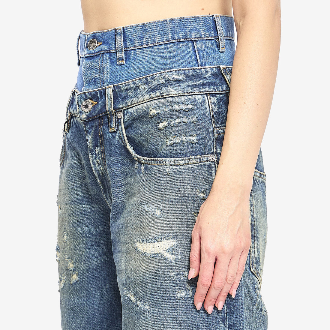 Double wasited denim jeans