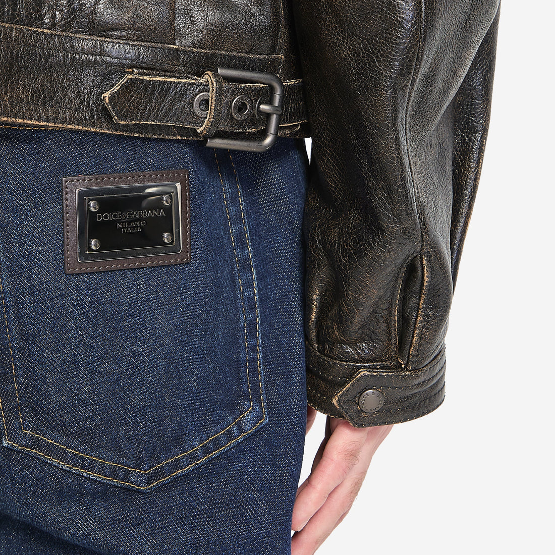 Bomber in aged-effect leather