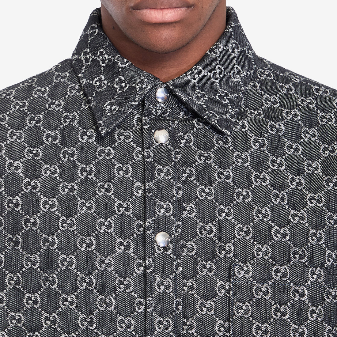 Reversible wool and GG denim shirt