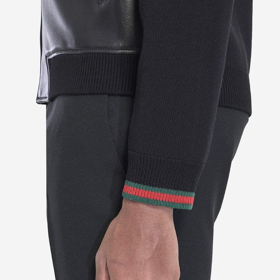 Nappa leather and knit bomber