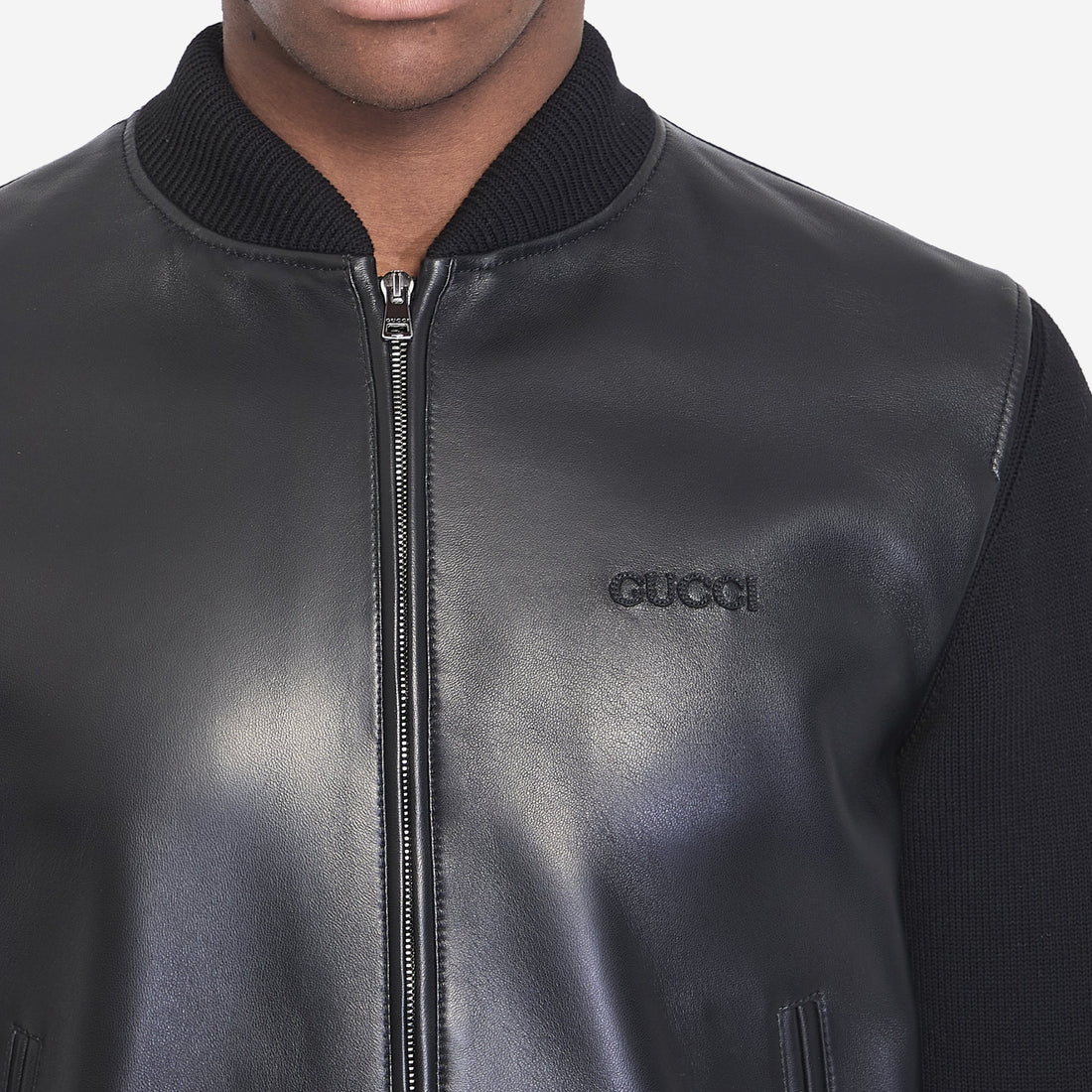 Nappa leather and knit bomber