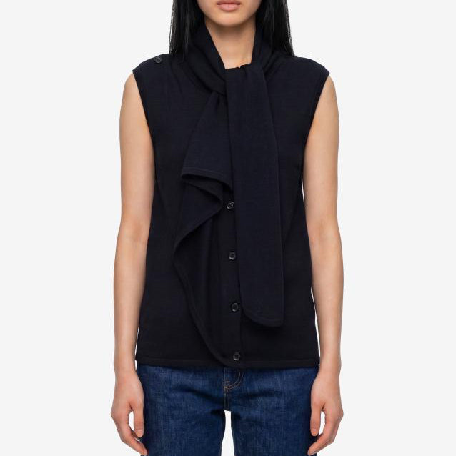 Asymmetrical cardigan in merino wool blend
