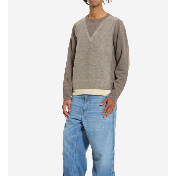 Virgin wool crewneck sweater in fused knit