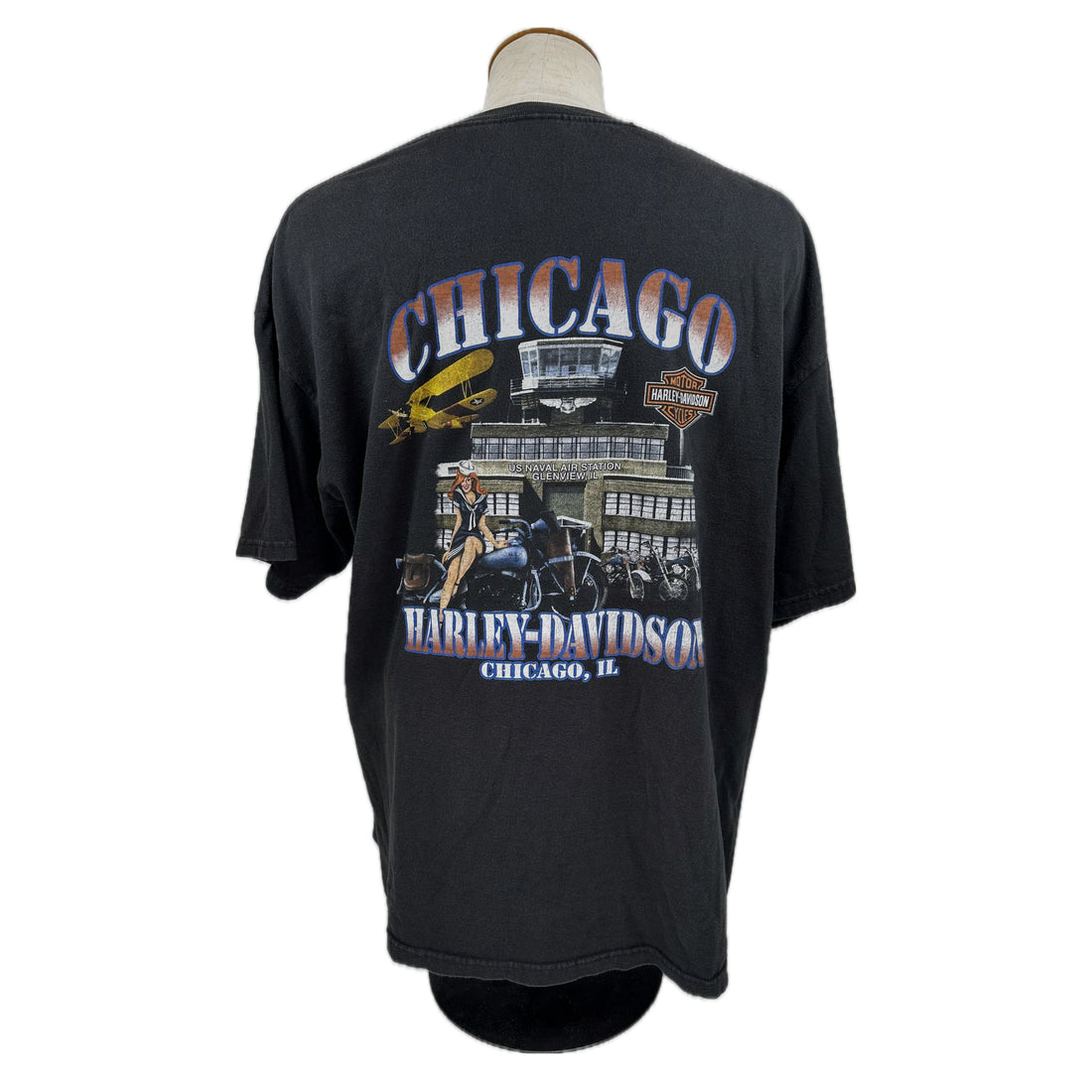 CHICAGO HARLEY-DAVIDSON NAVAL AIR STATION PIN-UP XL 背面 CHICAGO プリント