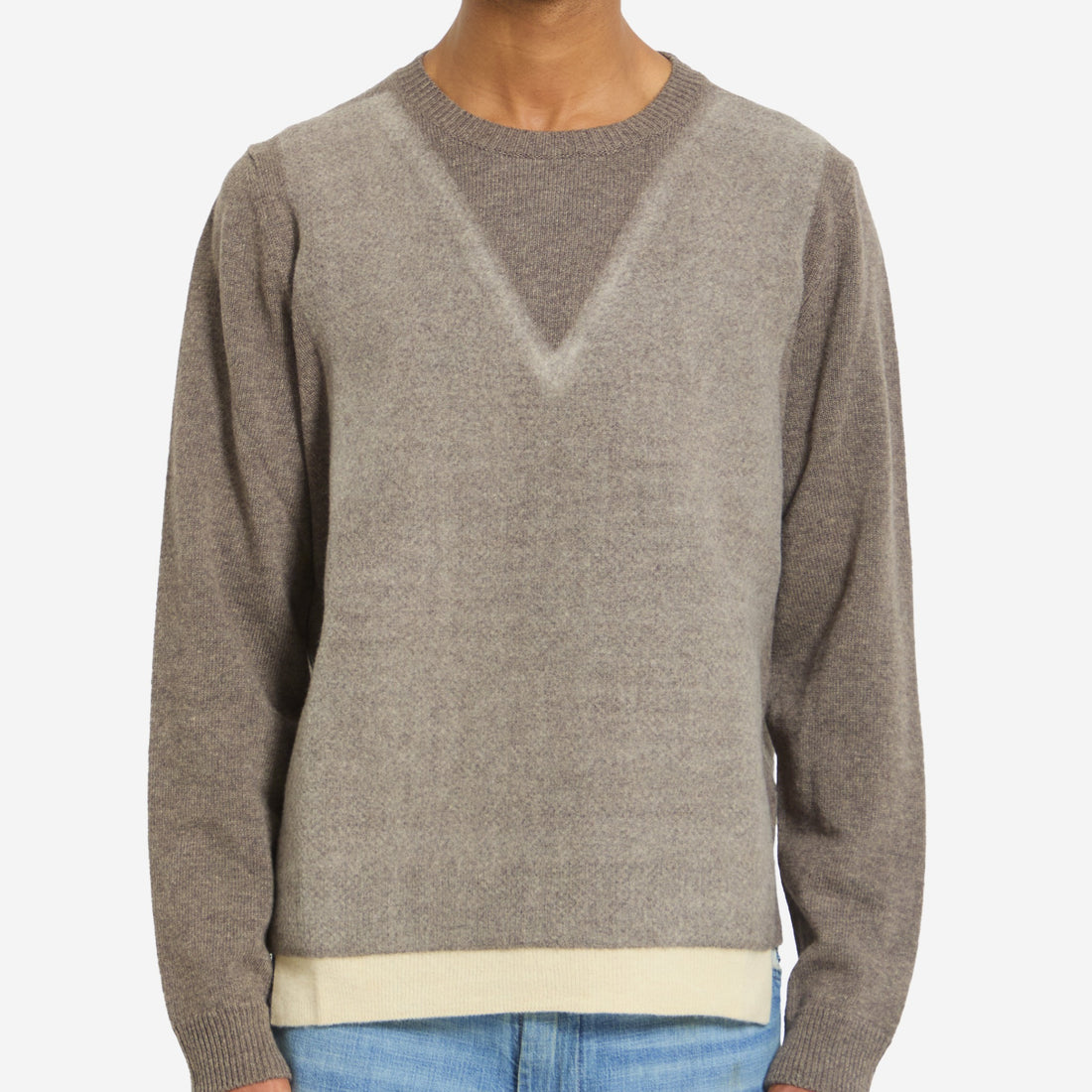 Virgin wool crewneck sweater in fused knit