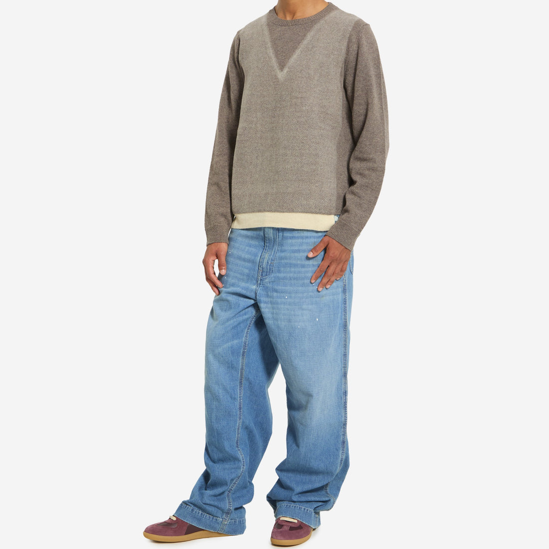 Virgin wool crewneck sweater in fused knit