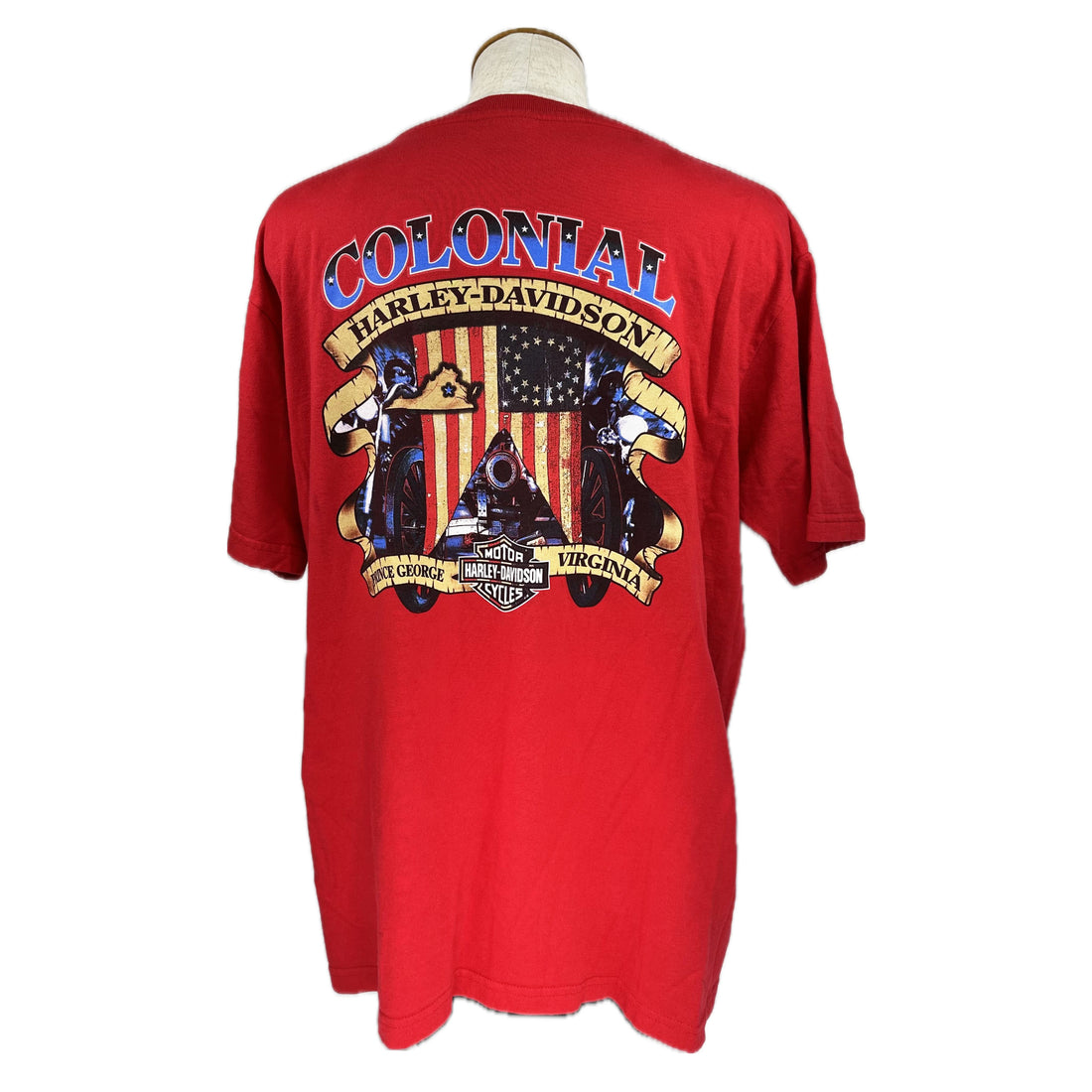 COLONIAL HARLEY-DAVIDSON PRINCE GEORGE VIRGINIA RED XL 背面 COLONIAL プリント