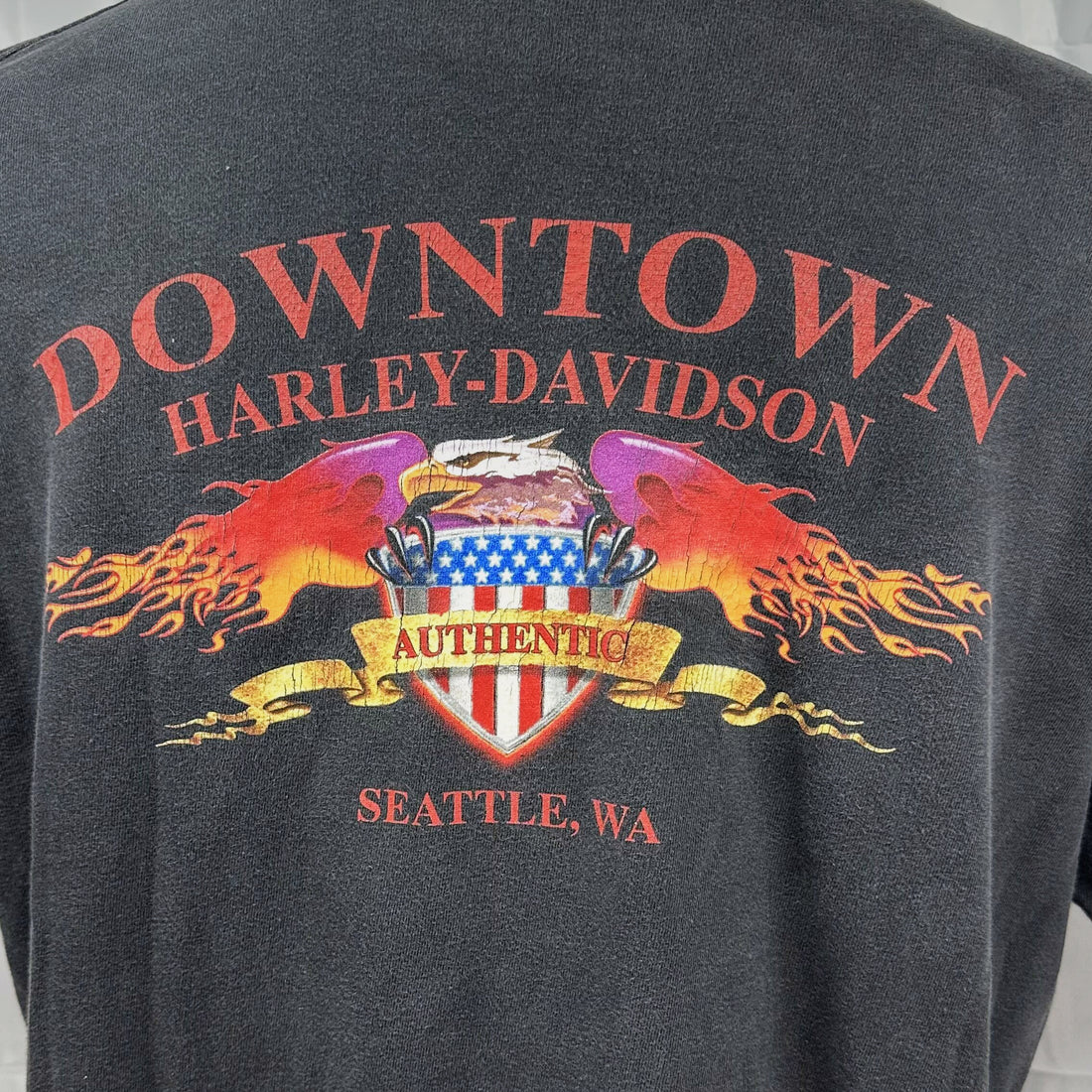 DOWNTOWN HARLEY-DAVIDSON SEATTLE WA FLAME XL 背面プリント アップ