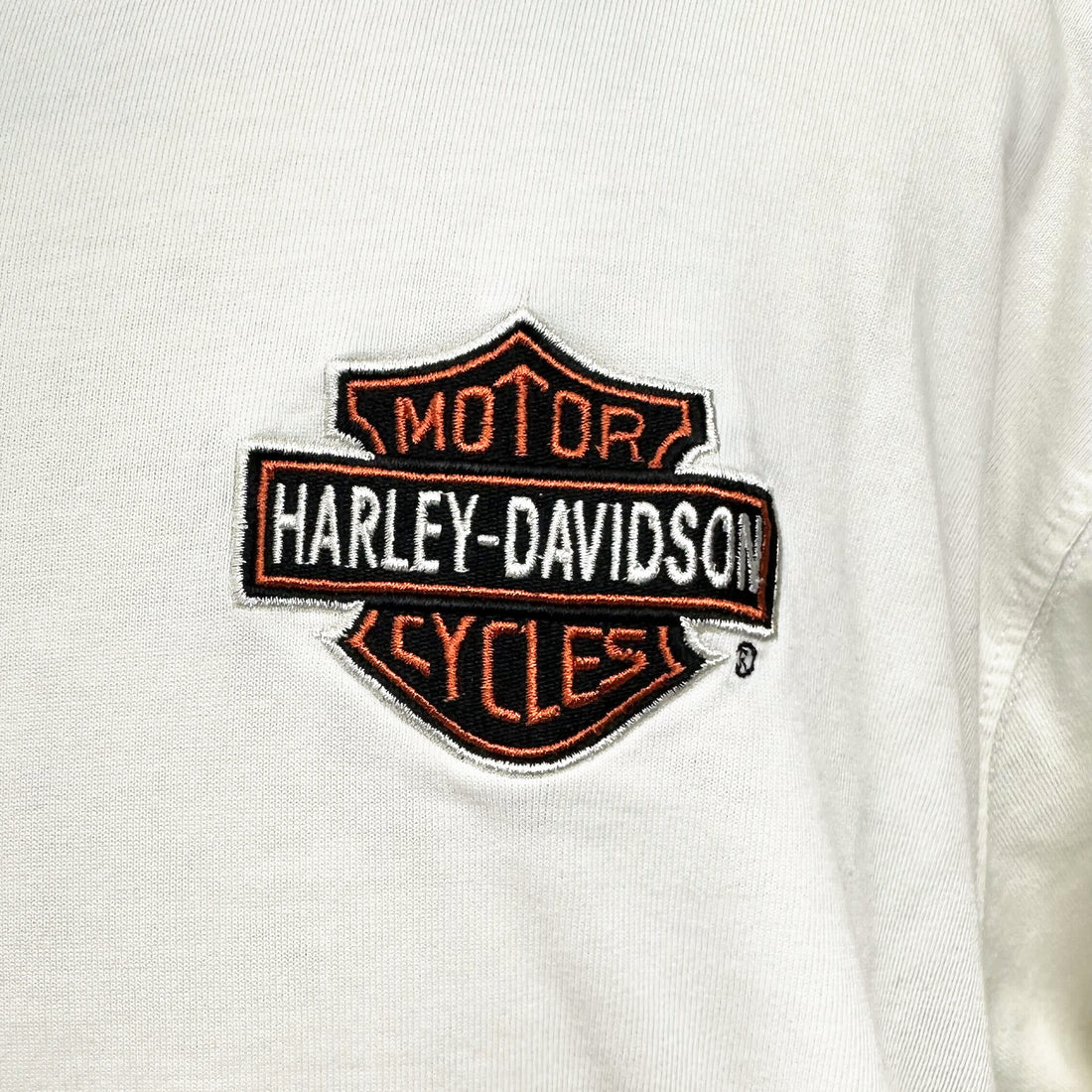 HARLEY-DAVIDSON EMBROIDERED LOGO SLEEVE PRINT LS XL 刺繍ワッペン アップ