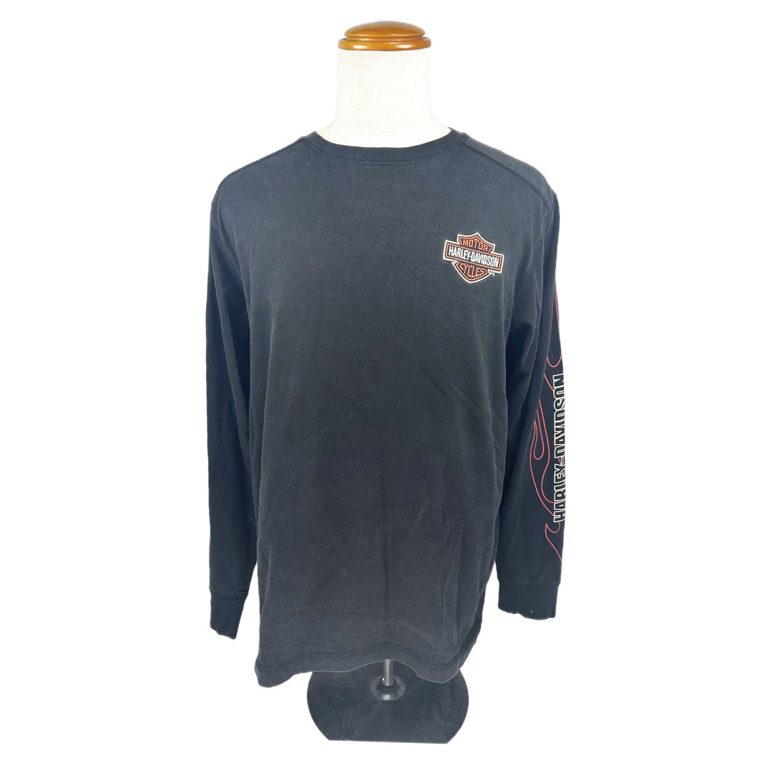 HARLEY-DAVIDSON FLAME SLEEVE EMBROIDERED LOGO LS M 正面 胸の刺繍