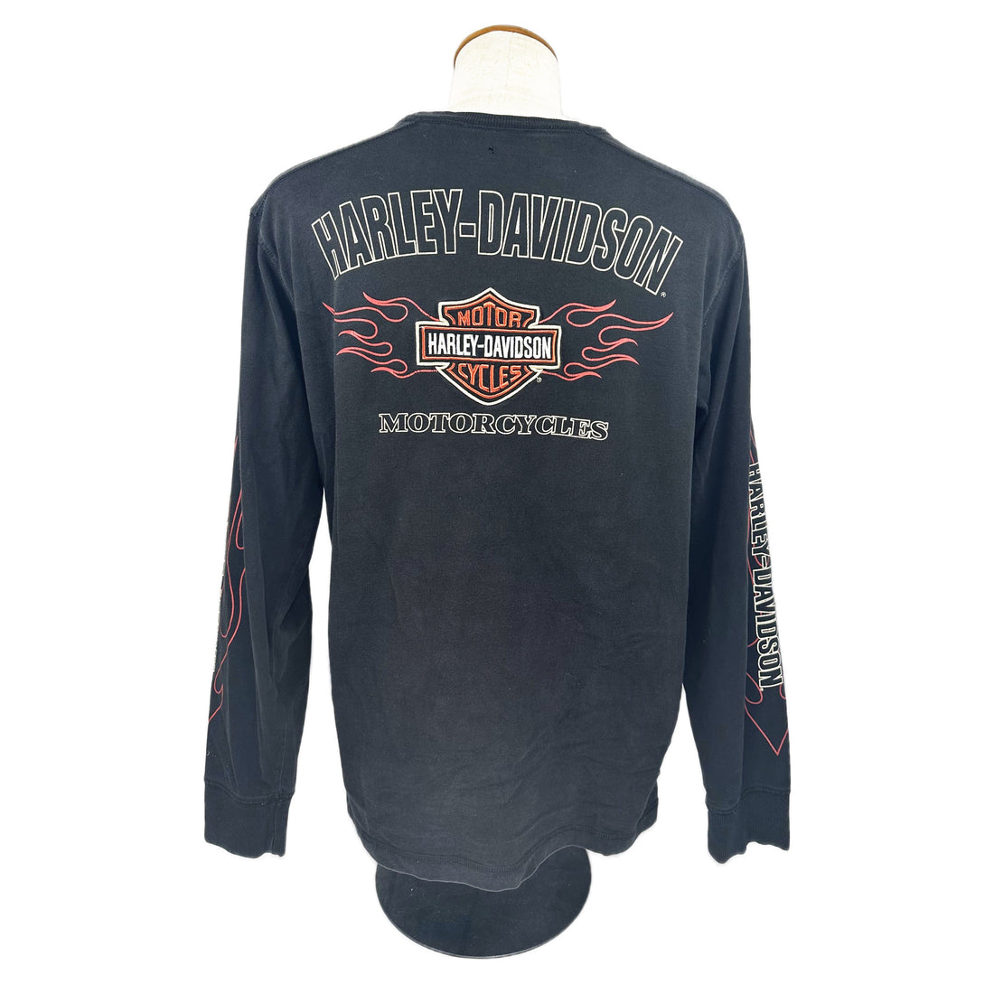 HARLEY-DAVIDSON FLAME SLEEVE EMBROIDERED LOGO LS M 背面 炎のバー＆シールド