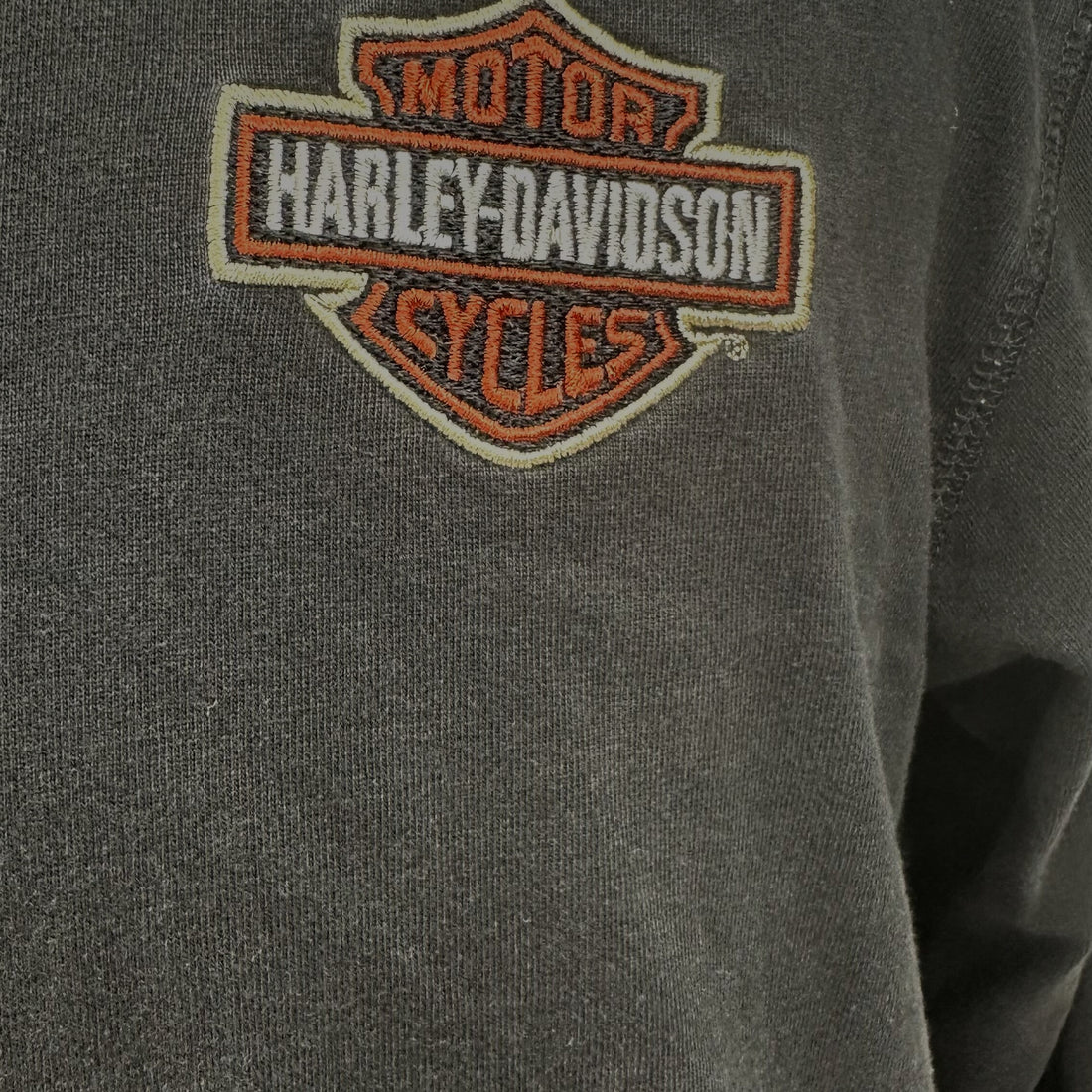 HARLEY-DAVIDSON FLAME SLEEVE EMBROIDERED LOGO LS M 刺繍 アップ