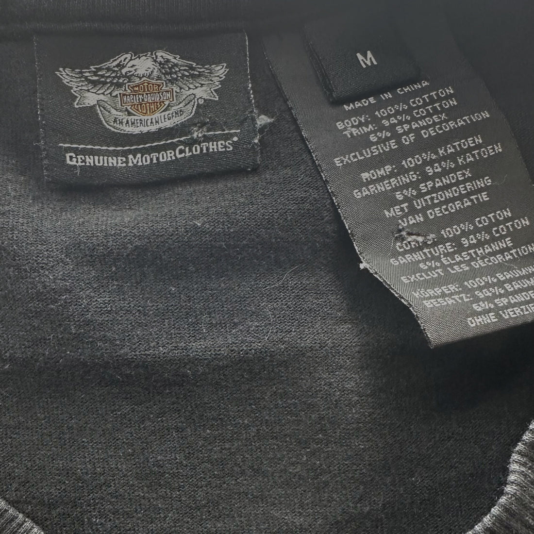 HARLEY-DAVIDSON FLAME SLEEVE EMBROIDERED LOGO LS M Genuine MotorClothes ネックタグ M