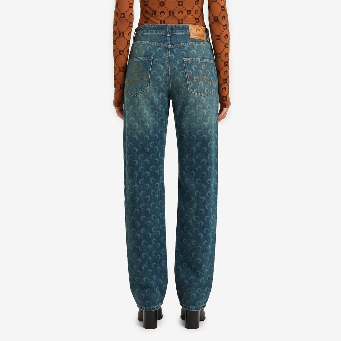 Moon laser dark blue wash denim straight jeans