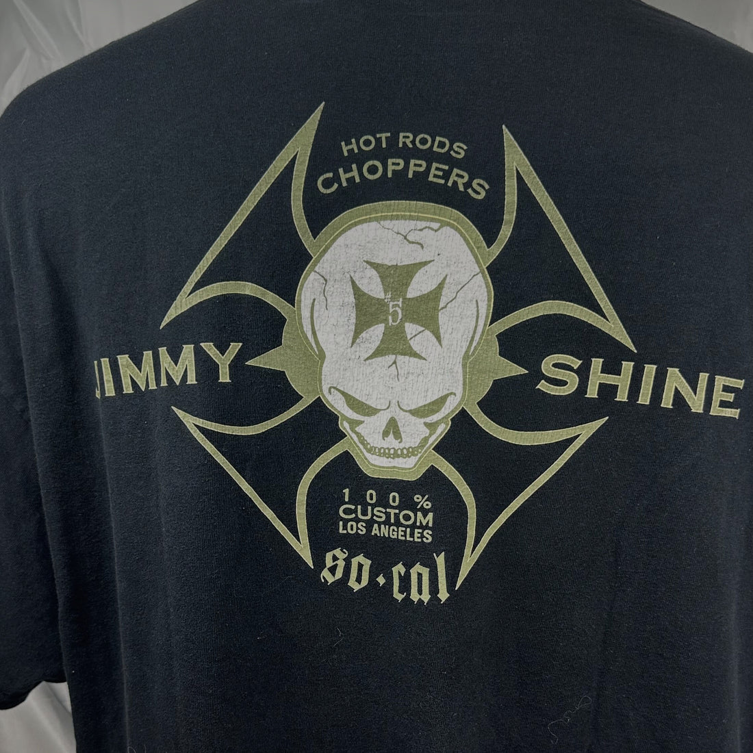 JIMMY SHINE HOT RODS CHOPPERS SO-CAL SKULL 2XL 背面ロゴ アップ