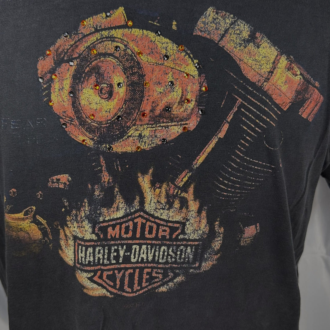 MORONEYS HARLEY-DAVIDSON ENGINE FLAME L 胸元プリント アップ