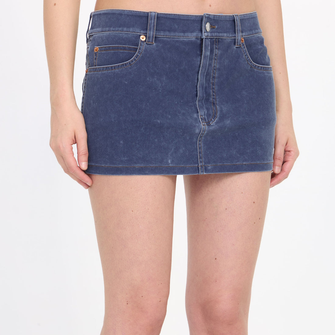 Miniskirt in denim trompe-l'oeil