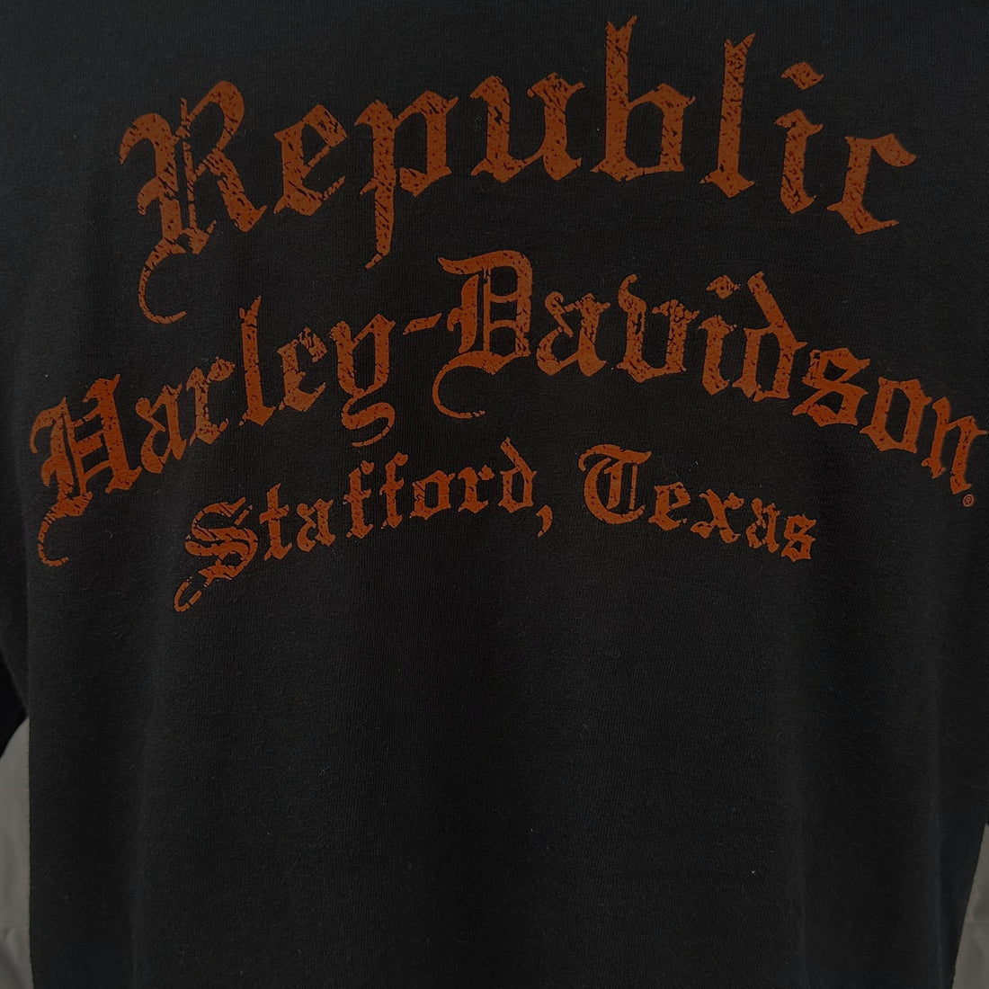 REPUBLIC HARLEY-DAVIDSON STAFFORD TEXAS FLAME L 背面プリント アップ