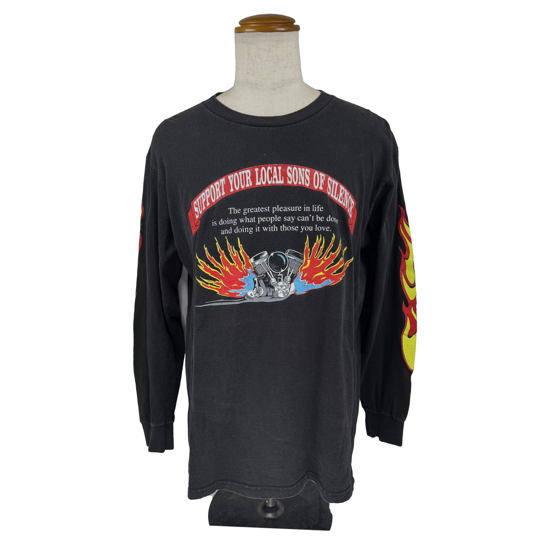 SUPPORT YOUR LOCAL SONS OF SILENCE FLAME ENGINE LS L 正面 炎のエンジンとロゴ