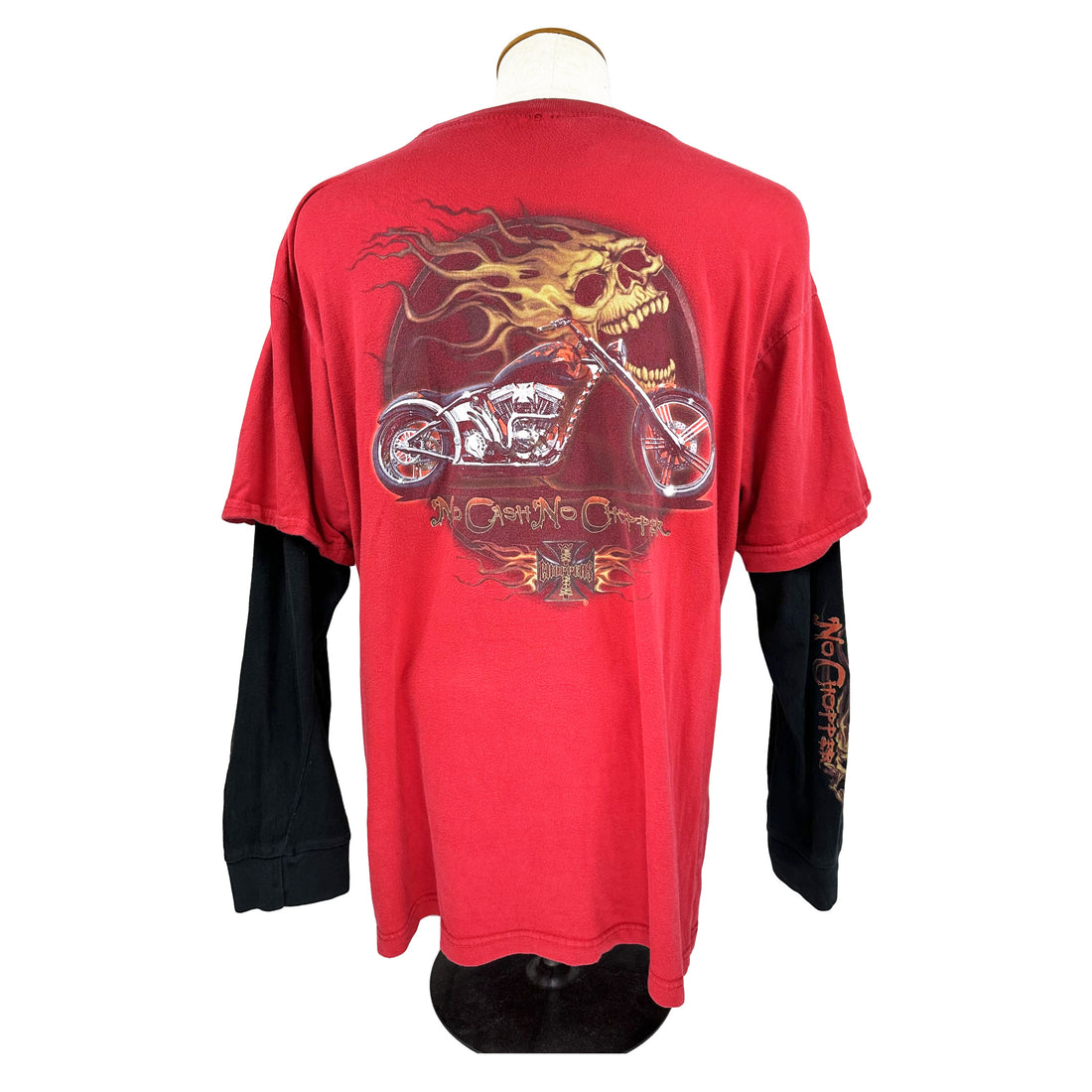 WEST COAST CHOPPERS NO CASH NO CHOPPER FLAME SKULL LAYERED LS XL 背面 炎のスカルとチョッパー