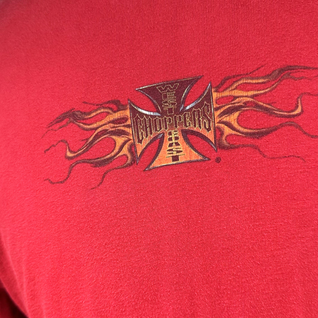 WEST COAST CHOPPERS NO CASH NO CHOPPER FLAME SKULL LAYERED LS XL 胸のロゴ アップ