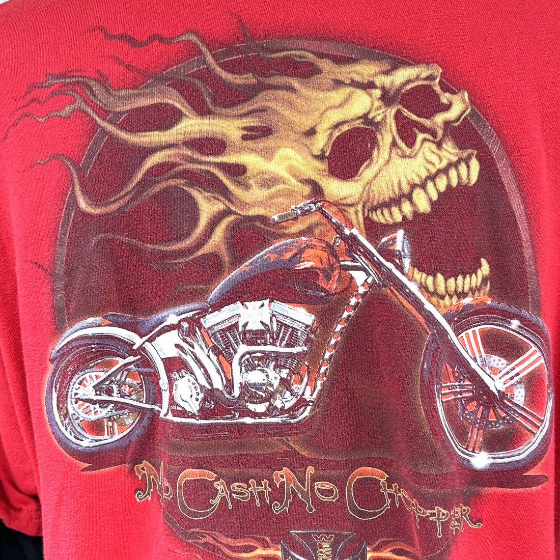 WEST COAST CHOPPERS NO CASH NO CHOPPER FLAME SKULL LAYERED LS XL 背面プリント アップ